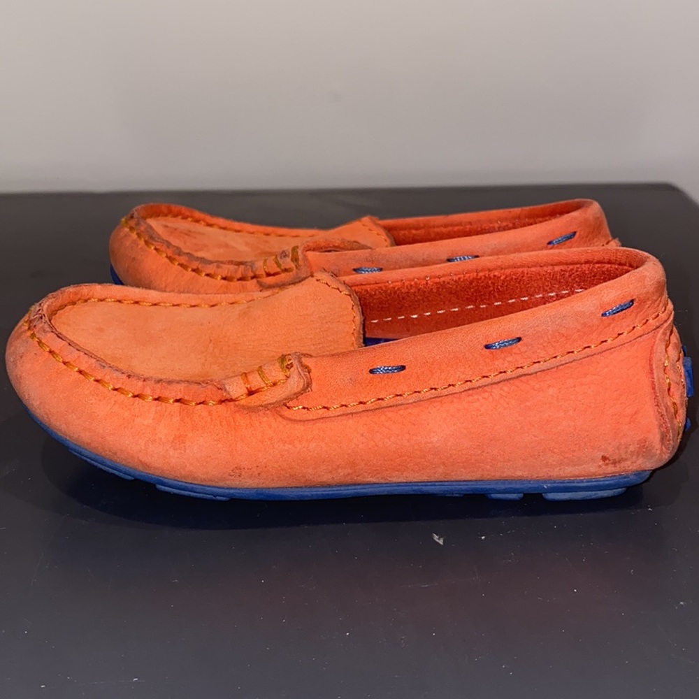 Jacadi Paris 24 childrens mocassins orange and blue boy baby shoes
